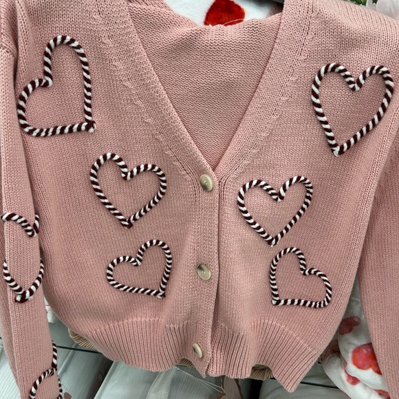 Light Pink Sweater Valentines Heart Accents Cardigan 💕❤️💞 - Picture 4 of 5